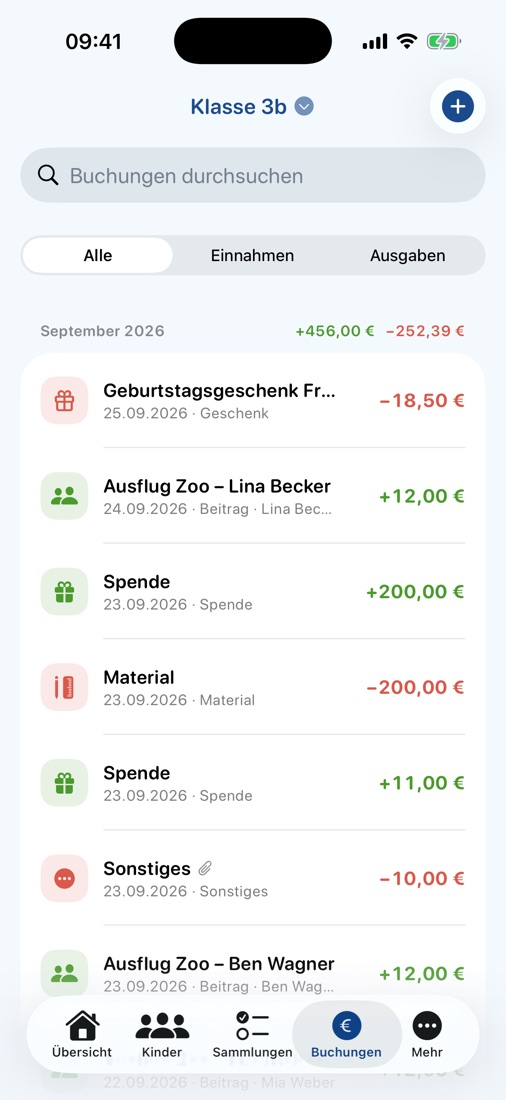 Liste der Einnahmen und Ausgaben