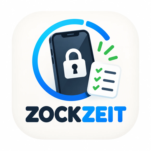 ZockZeit – Logo mit Handy, Schloss und Checkliste